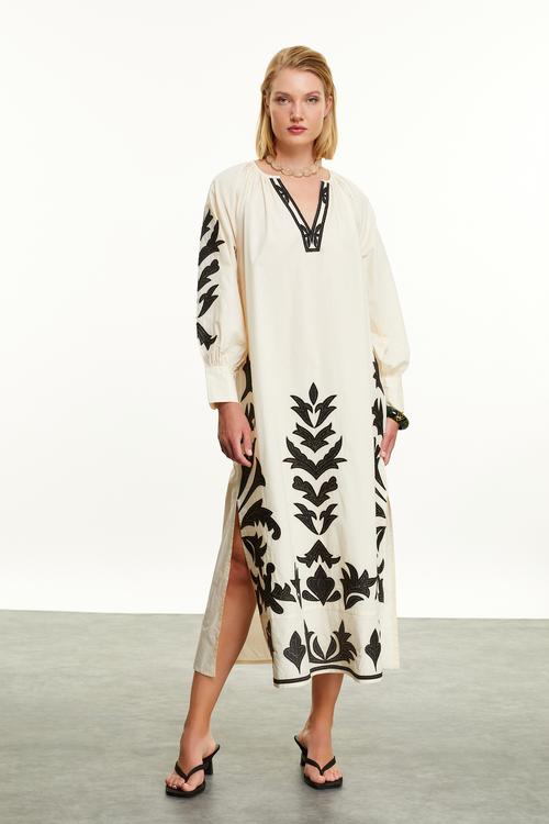  NAKIŞLI PAMUK UZUN ELBİSE