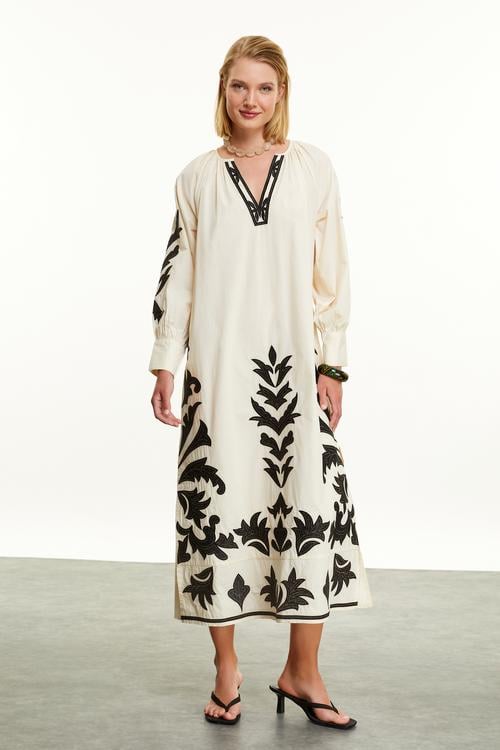  NAKIŞLI PAMUK UZUN ELBİSE