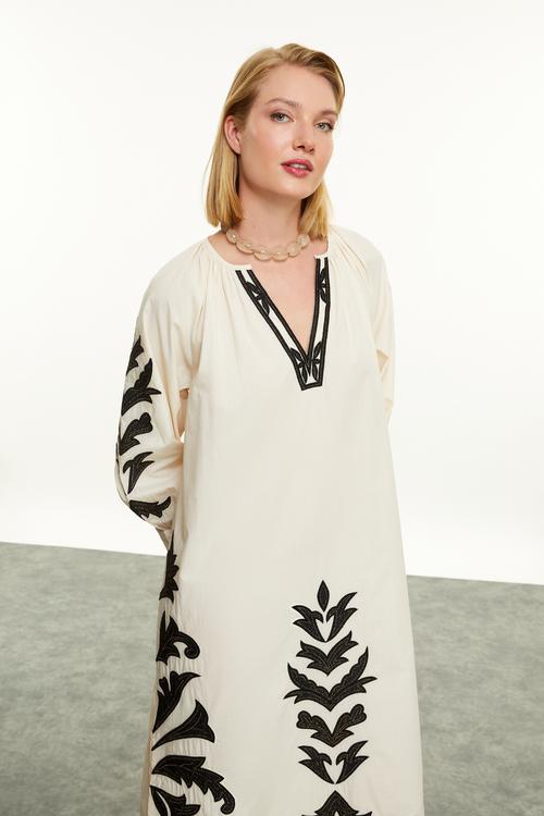  NAKIŞLI PAMUK UZUN ELBİSE