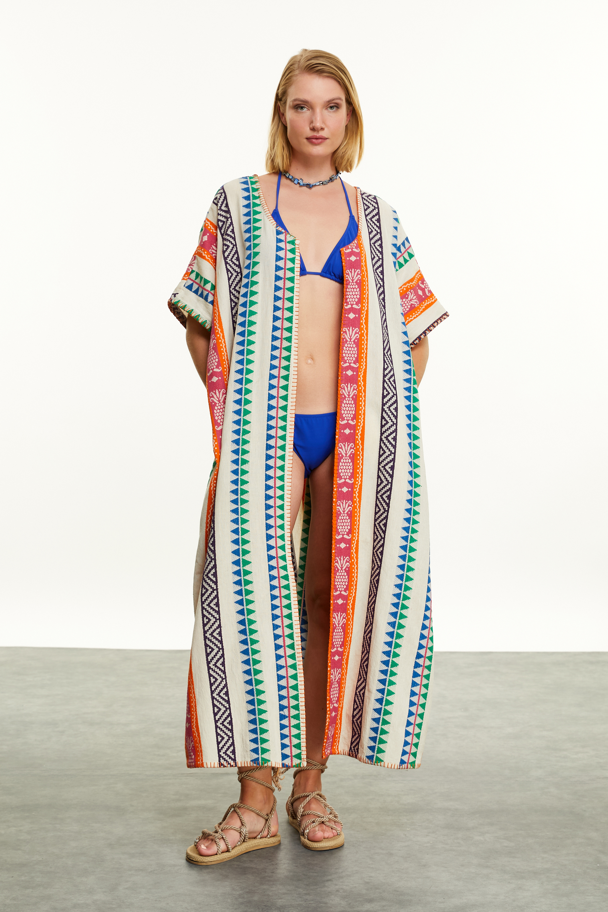 ETNİK DESENLİ UZUN KOLLU KİMONO