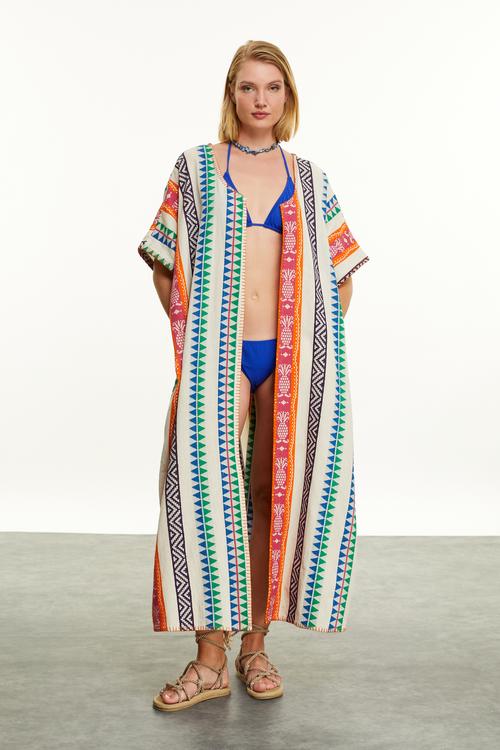  ETNİK DESENLİ UZUN KOLLU KİMONO