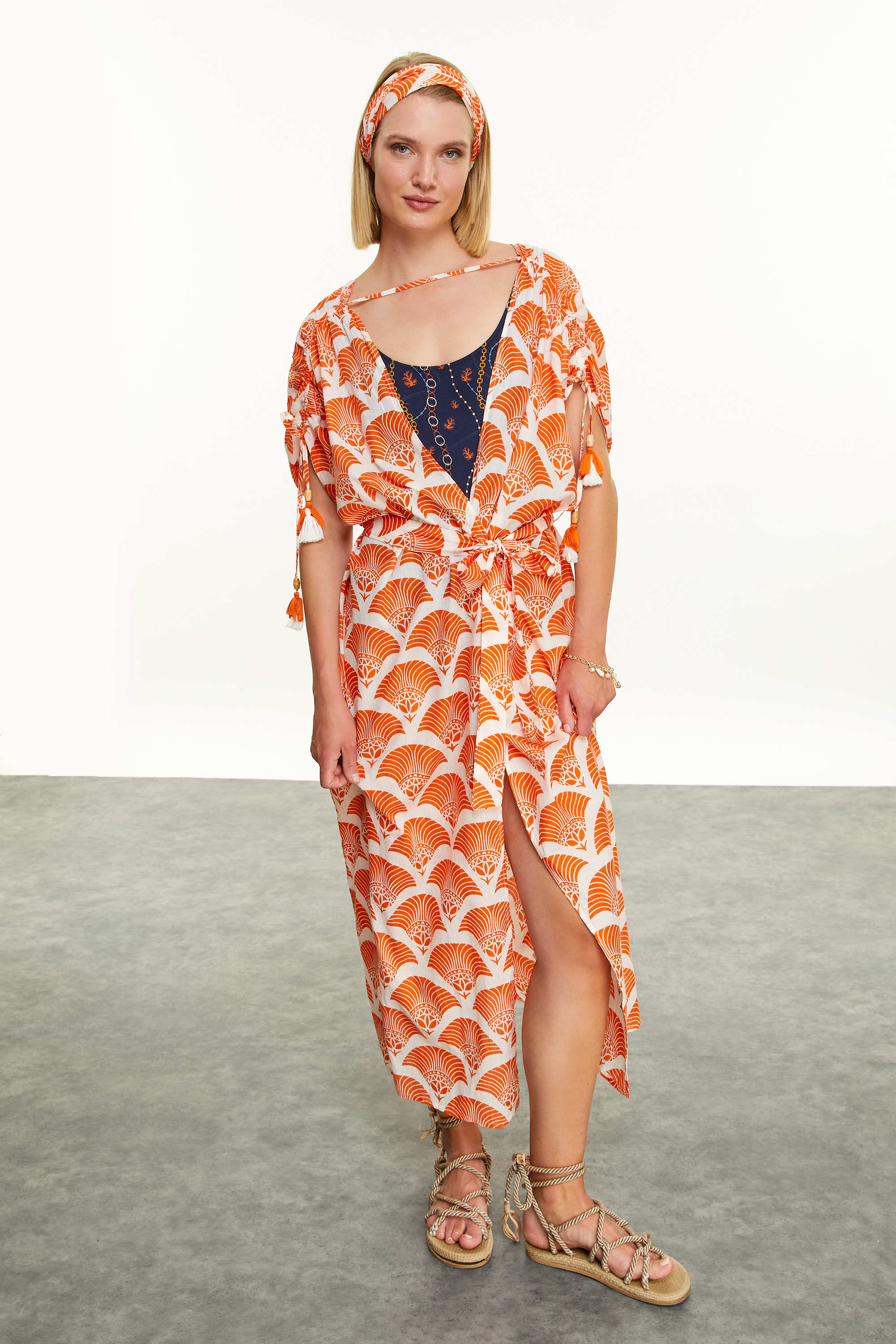 ETNİK DESENLİ KISA KOLLU KİMONO