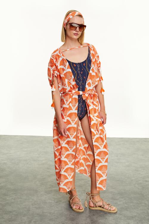  ETNİK DESENLİ KISA KOLLU KİMONO