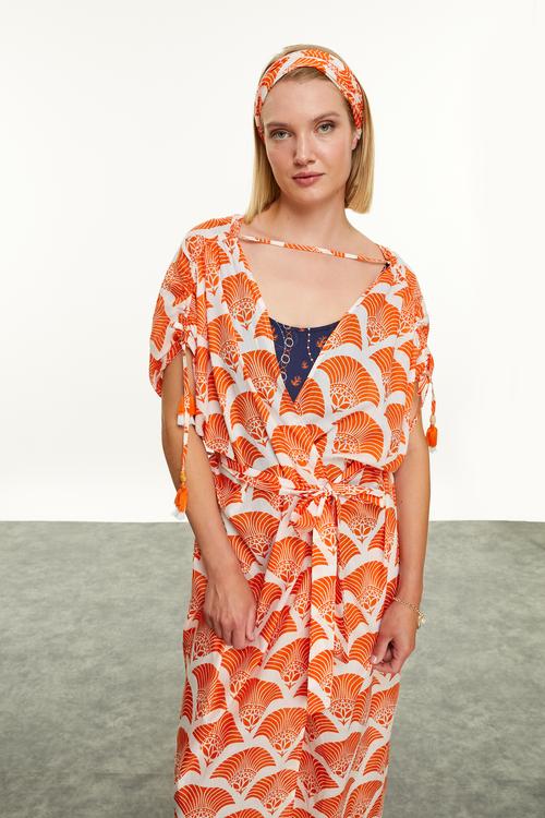  ETNİK DESENLİ KISA KOLLU KİMONO