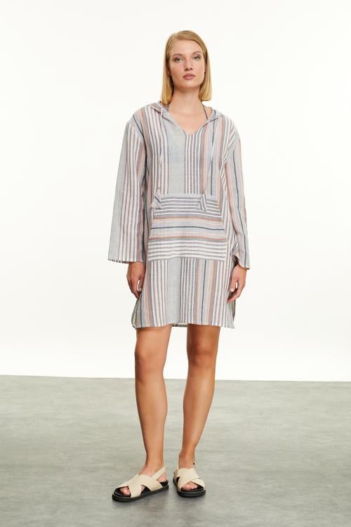  UZUN KOLLU ETNİK DESENLİ PLAJ ELBİSESİ