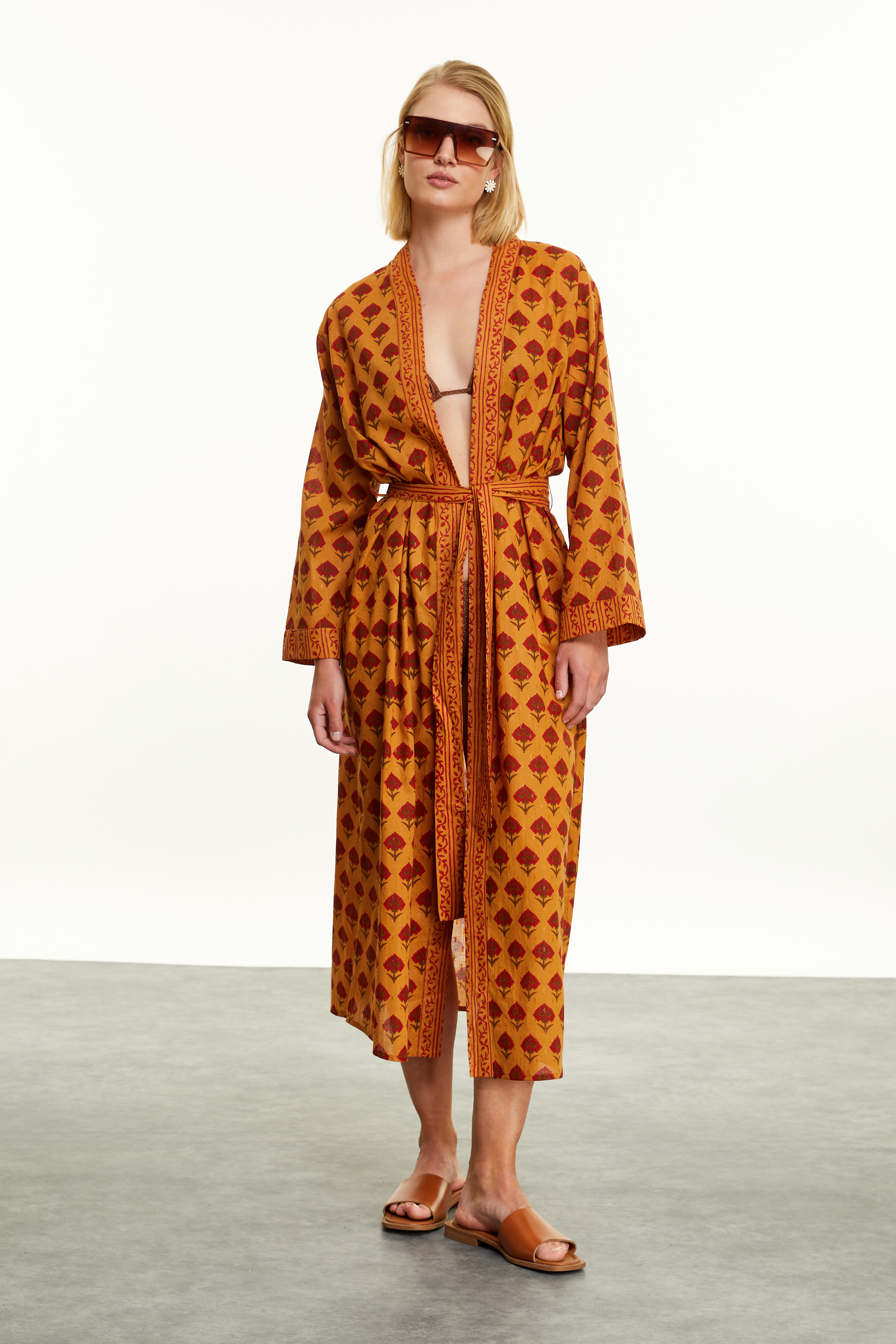 ETNİK BASKILI UZUN KOLLU KİMONO