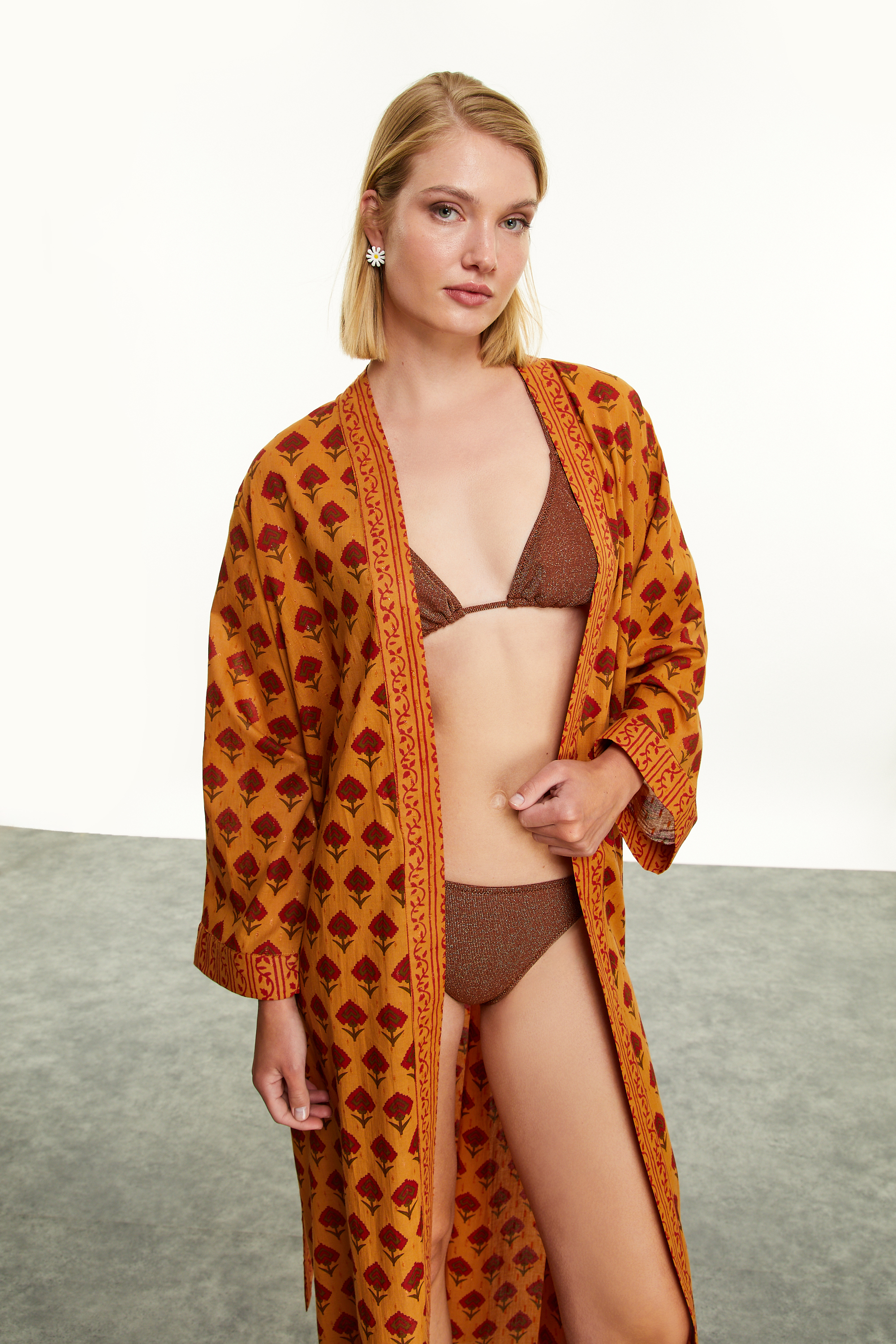 ETNİK BASKILI UZUN KOLLU KİMONO