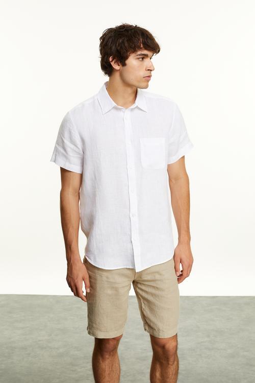  KISA KOLLU REGULAR FIT KETEN GÖMLEK