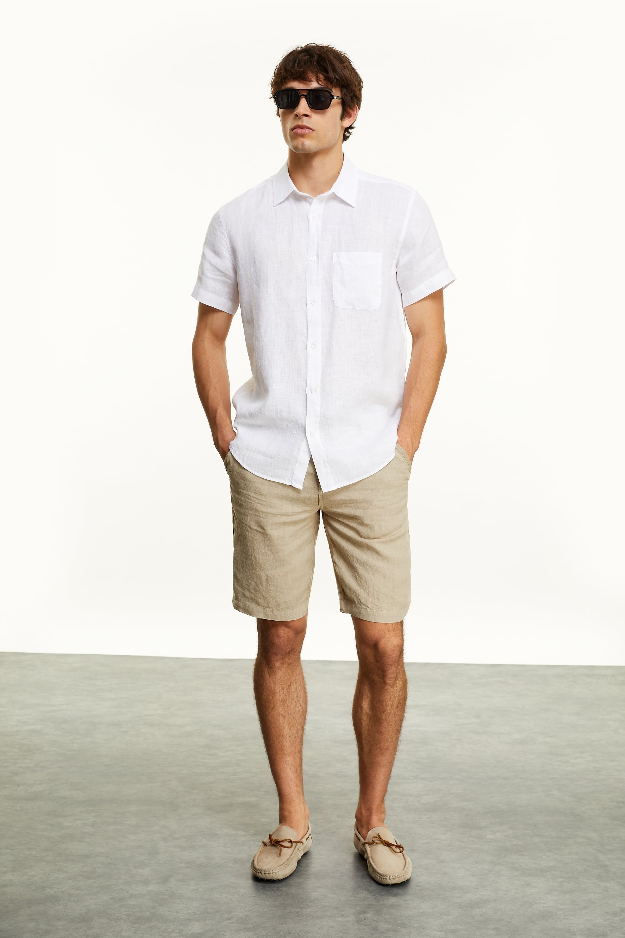 KISA KOLLU REGULAR FIT KETEN GÖMLEK