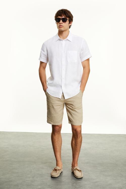  KISA KOLLU REGULAR FIT KETEN GÖMLEK