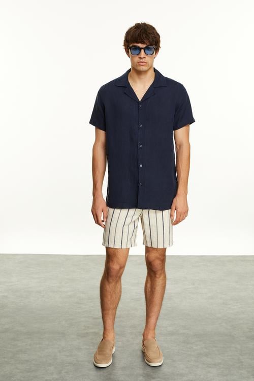  KISA KOLLU REGULAR FIT KETEN GÖMLEK