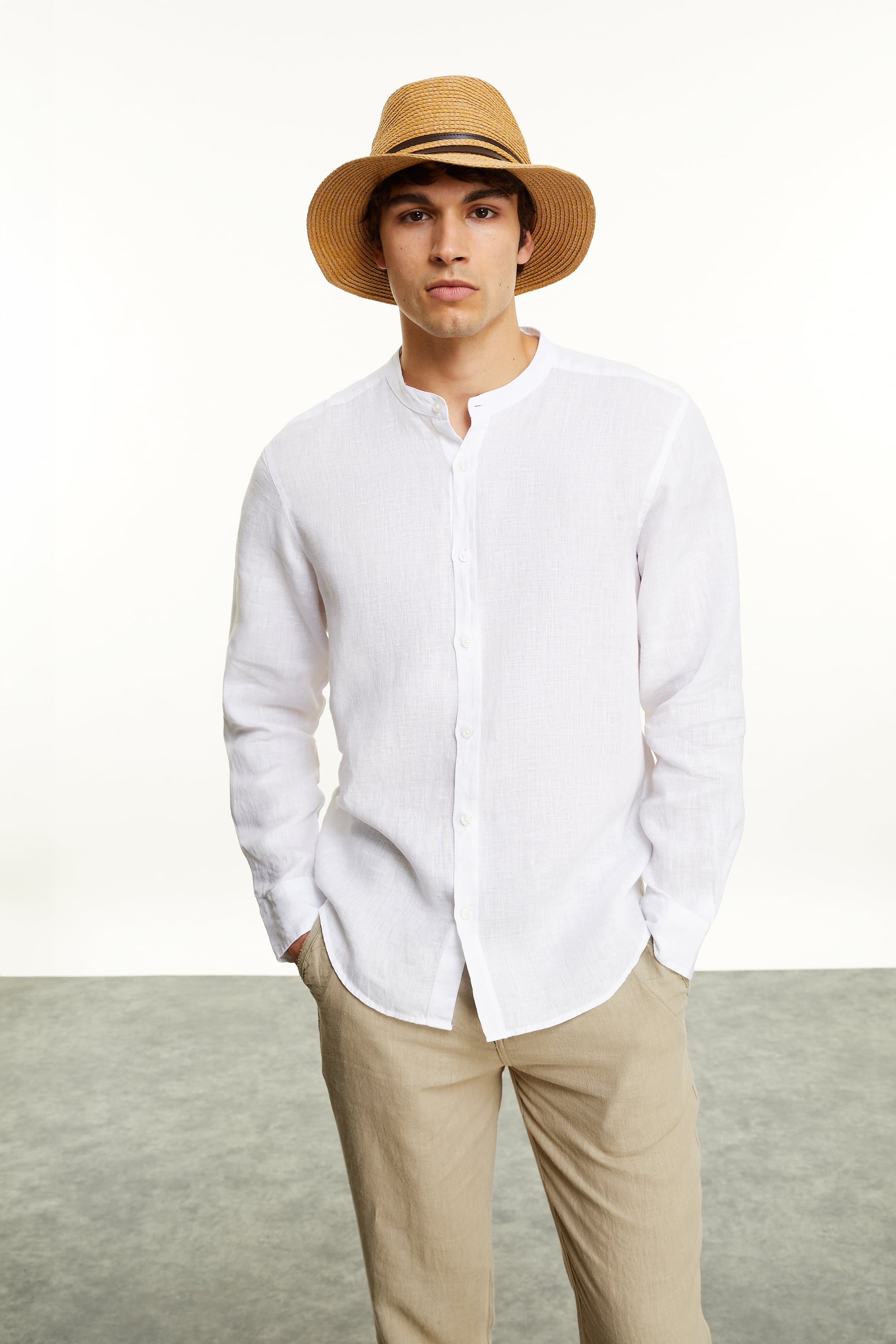 HAKİM YAKA REGULAR FIT KETEN GÖMLEK