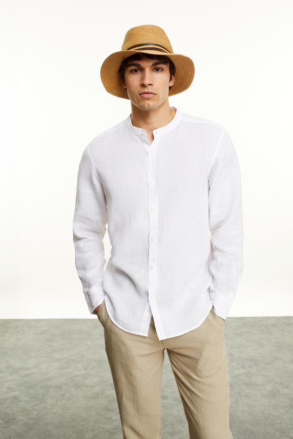 HAKİM YAKA REGULAR FIT KETEN GÖMLEK