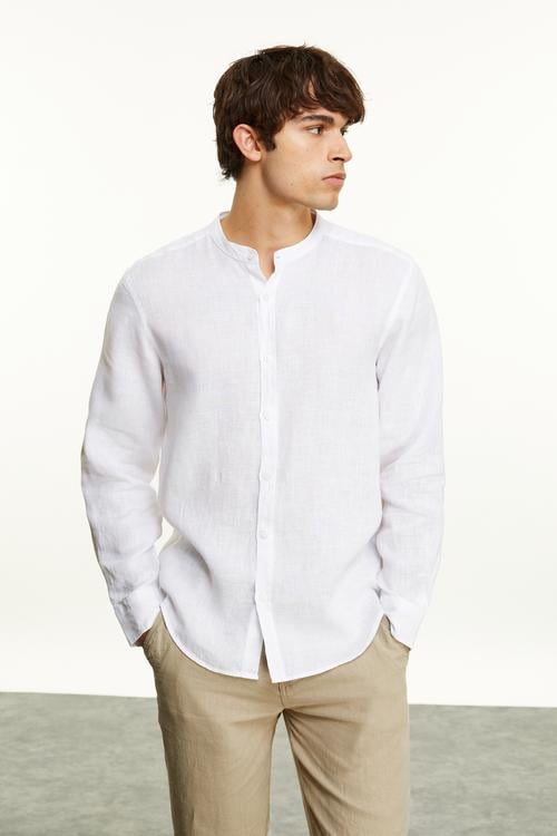  HAKİM YAKA REGULAR FIT KETEN GÖMLEK