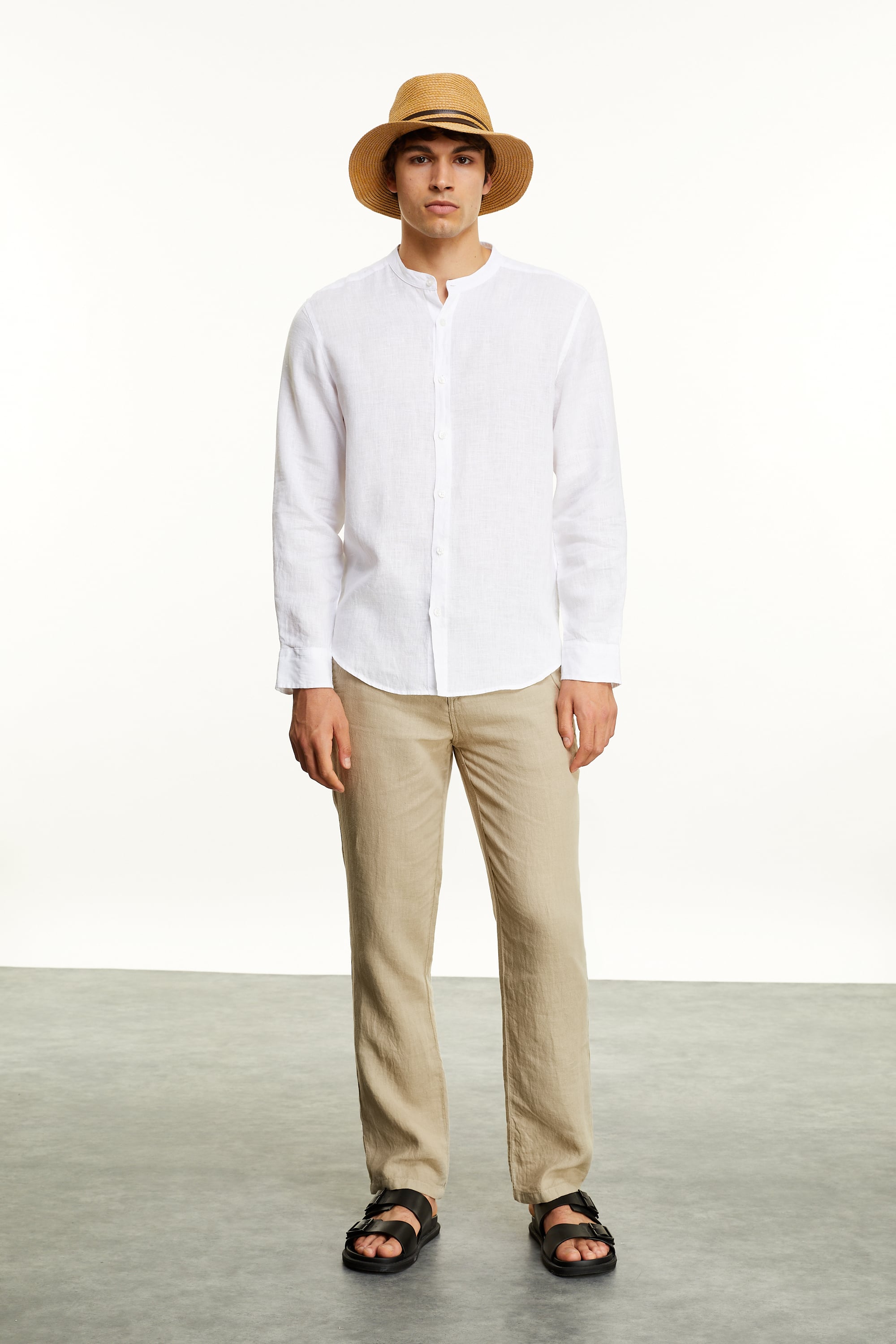 HAKİM YAKA REGULAR FIT KETEN GÖMLEK