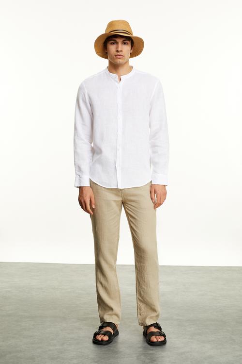  HAKİM YAKA REGULAR FIT KETEN GÖMLEK