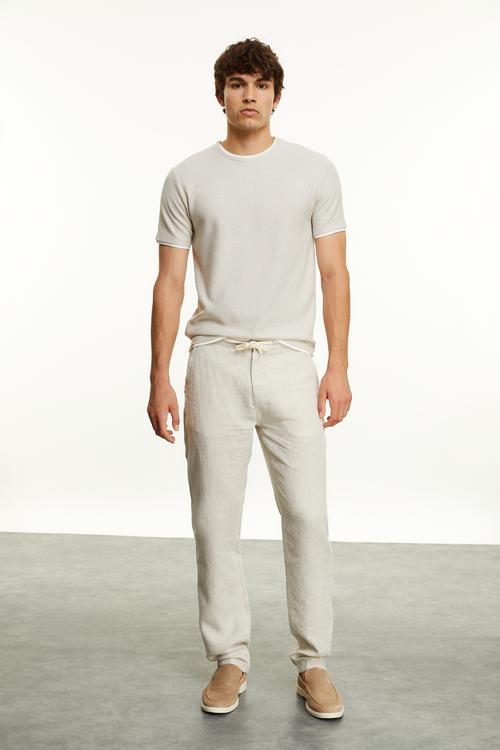  BAĞLAMALI STRAIGHT FIT KETEN PANTOLON