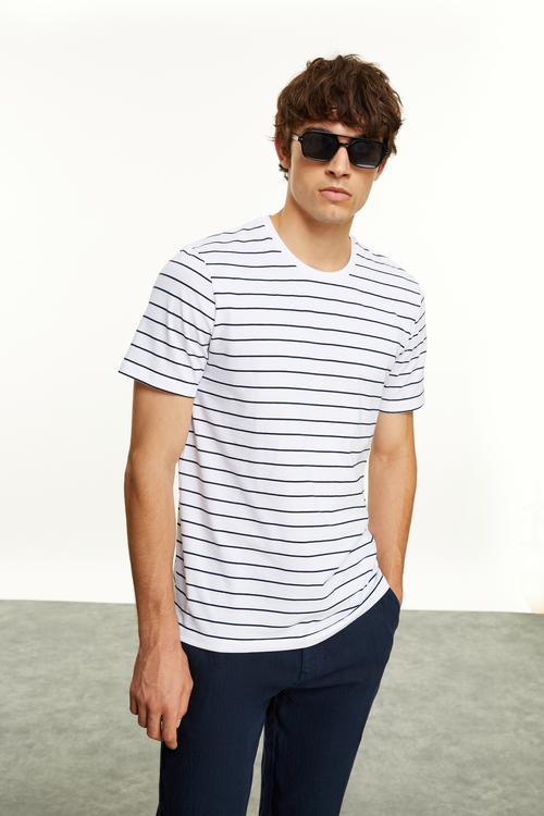  ÇİZGİLİ BİSİKLET YAKA T-SHIRT