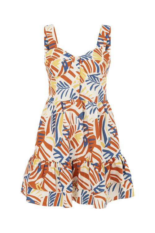  FIRFIRLI KETEN KARIŞIMLI MİNİ ELBİSE