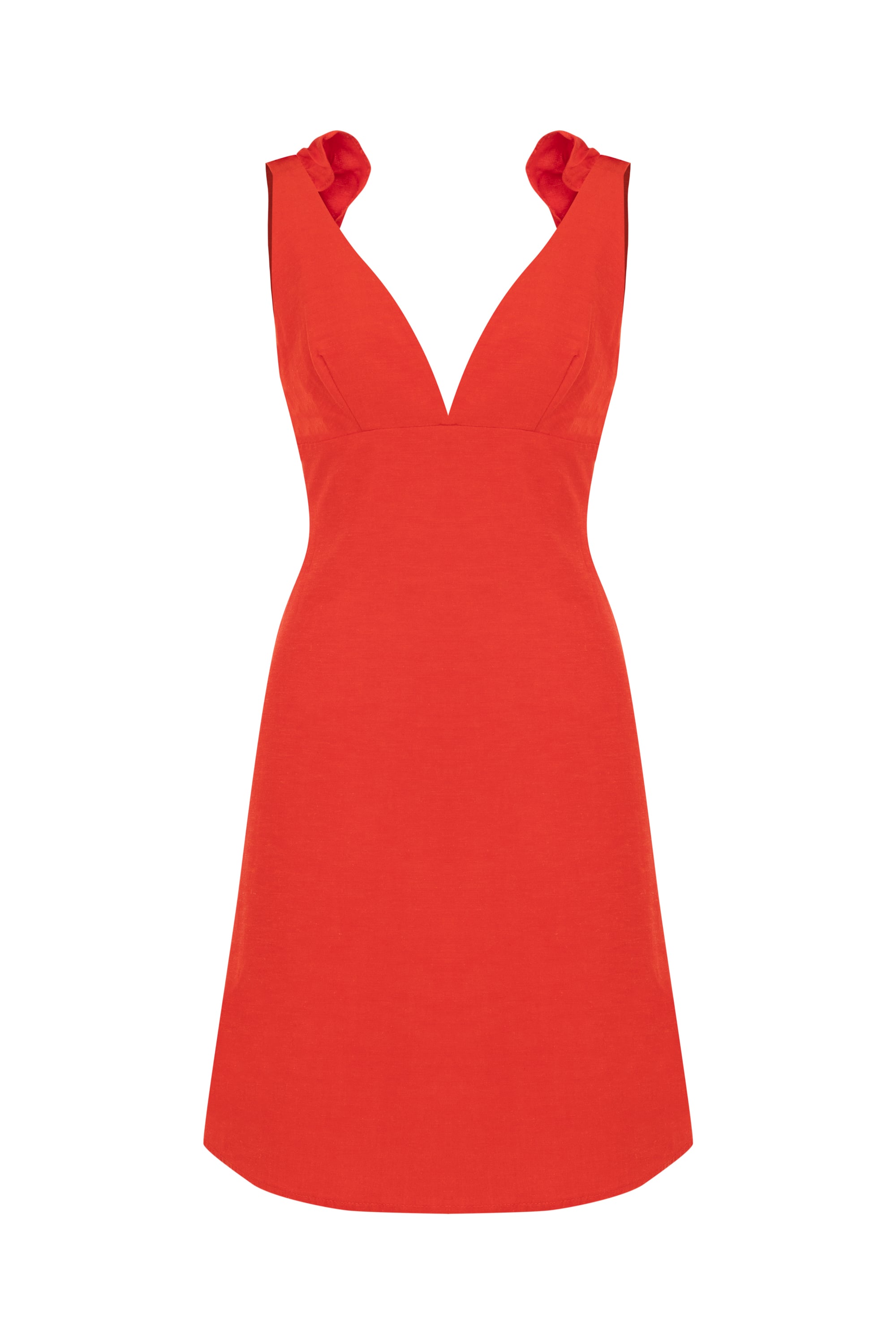 KOLSUZ KETEN MİNİ ELBİSE