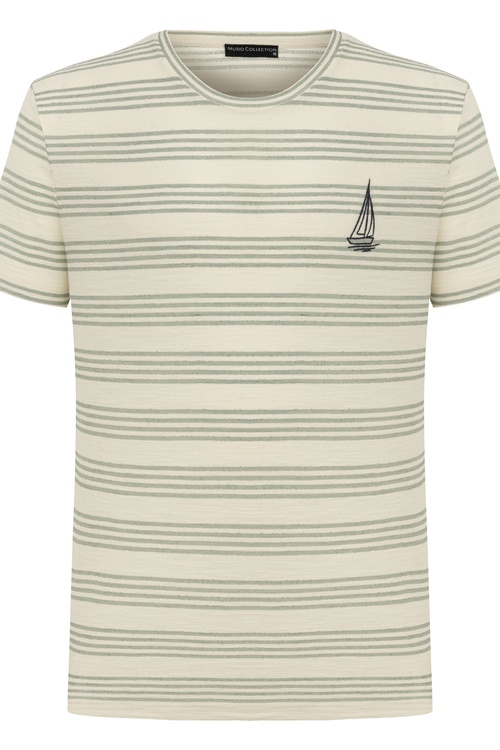  ÇİZGİLİ YELKEN DETAYLI KISA KOLLU T-SHIRT