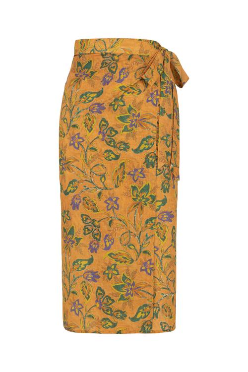  BASKILI KETEN KARIŞIMLI MİDİ ETEK