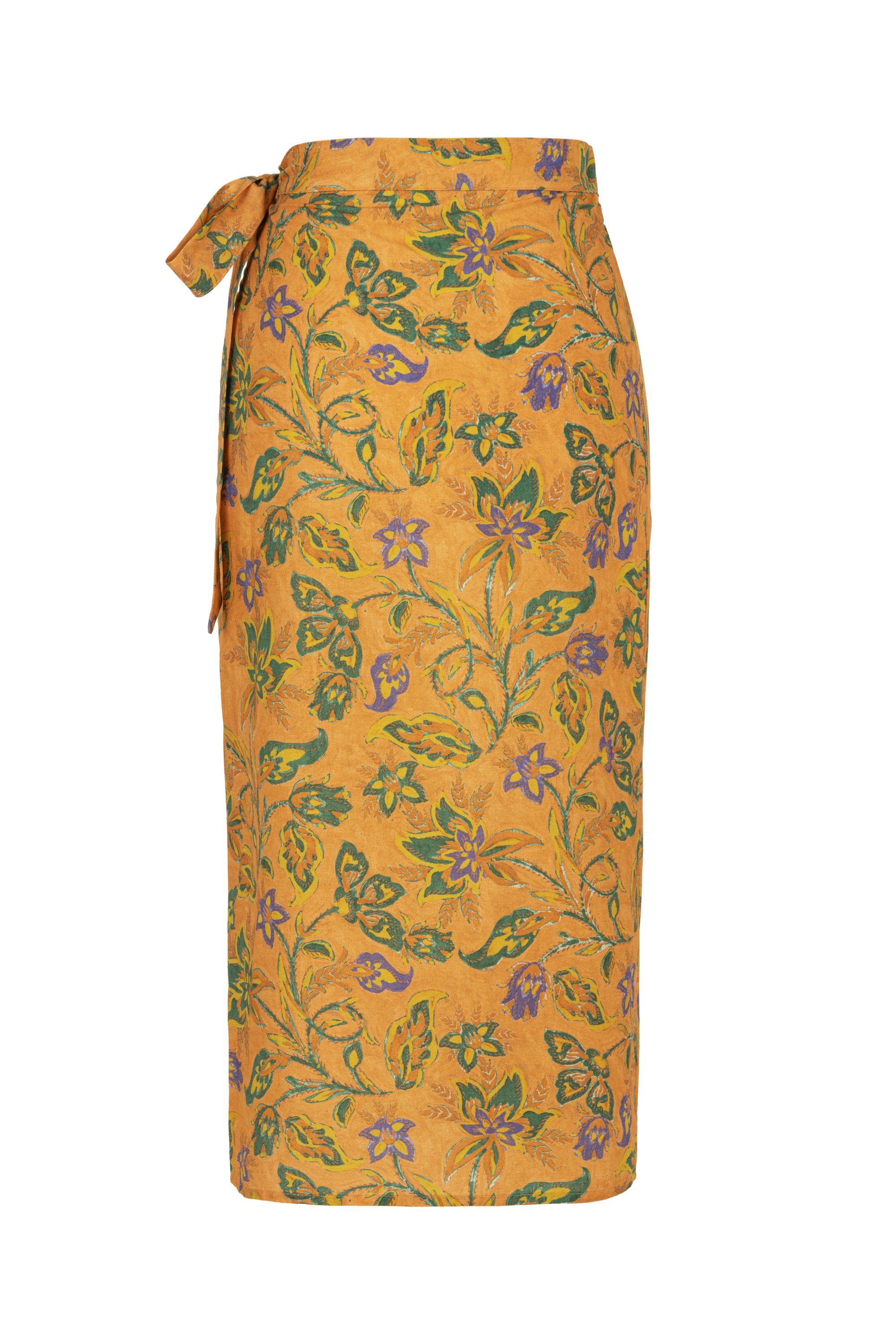 BASKILI KETEN KARIŞIMLI MİDİ ETEK