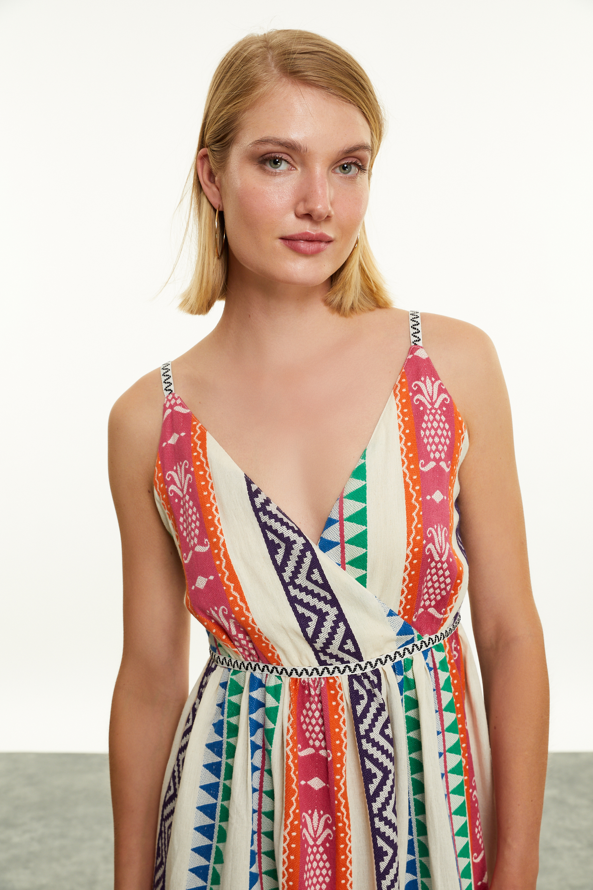 ETNİK DESENLİ A FORM MİNİ ELBİSE