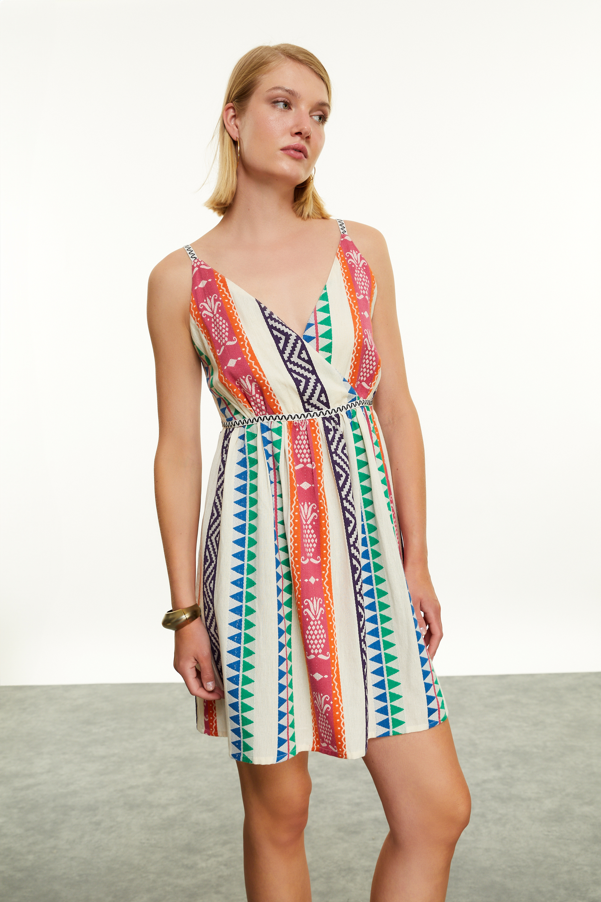 ETNİK DESENLİ A FORM MİNİ ELBİSE