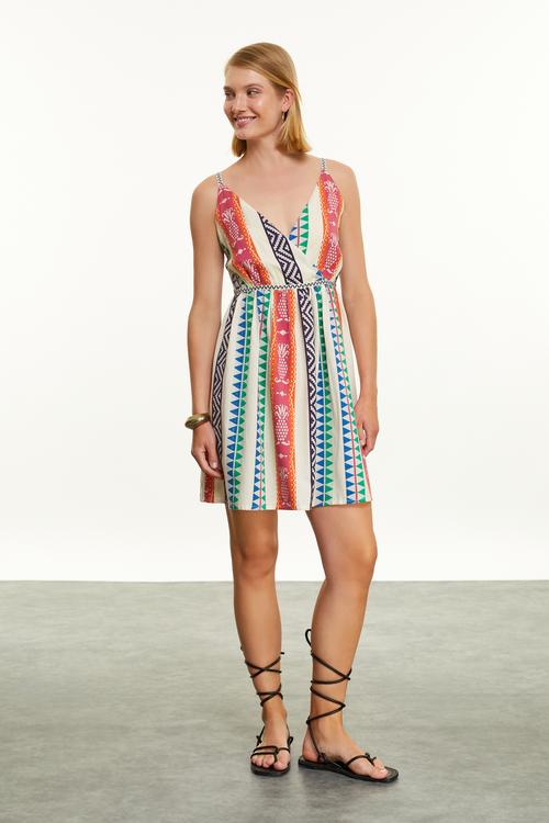  ETNİK DESENLİ A FORM MİNİ ELBİSE