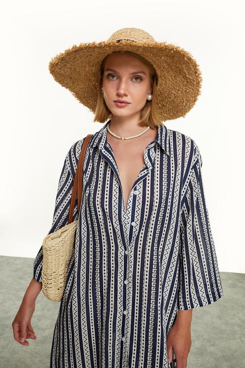  ETNİK BASKILI UZUN GÖMLEK ELBİSE