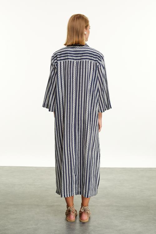  ETNİK BASKILI UZUN GÖMLEK ELBİSE