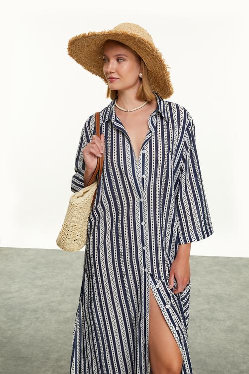  ETNİK BASKILI UZUN GÖMLEK ELBİSE