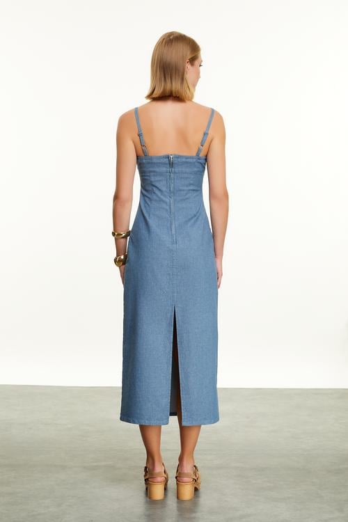  ASKILI DAR MİDİ ELBİSE