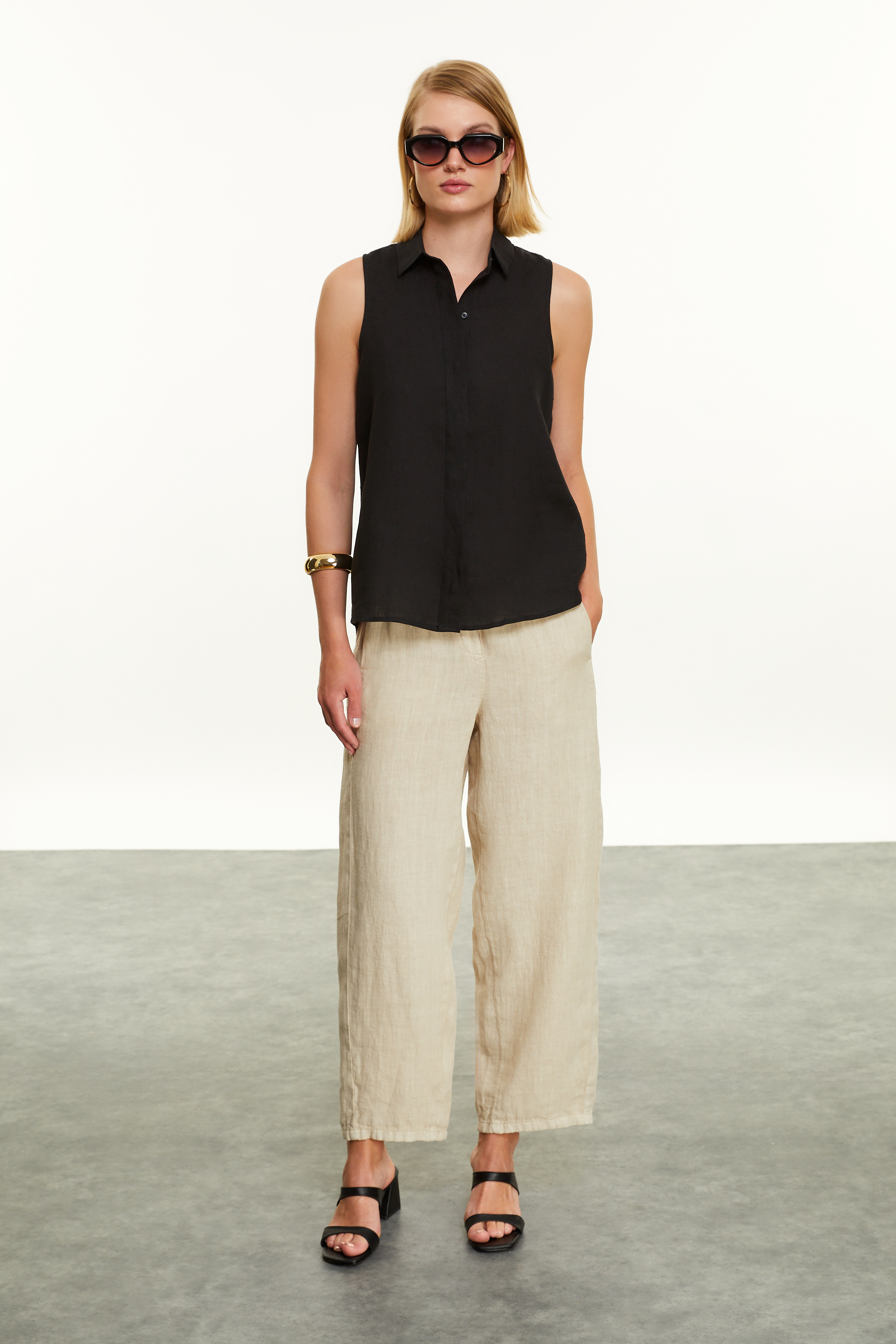 REGULAR FIT KOLSUZ KETEN GÖMLEK