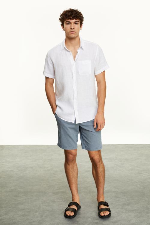  KISA KOLLU REGULAR FIT KETEN GÖMLEK