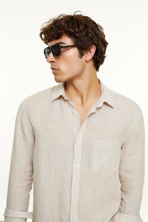 REGULAR FIT CEPLİ KETEN GÖMLEK