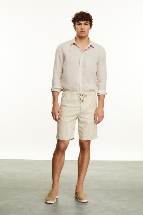 REGULAR FIT CEPLİ KETEN GÖMLEK