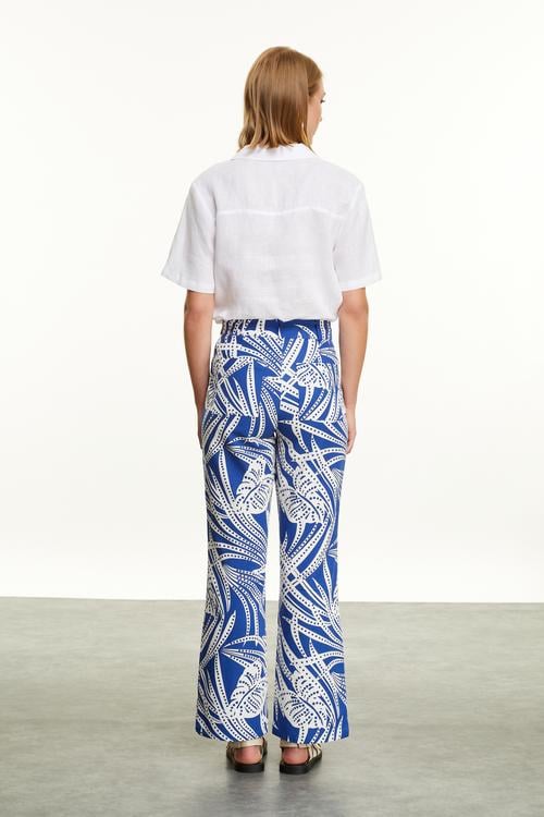 BASKILI KETEN KARIŞIMLI CROPPED PANTOLON