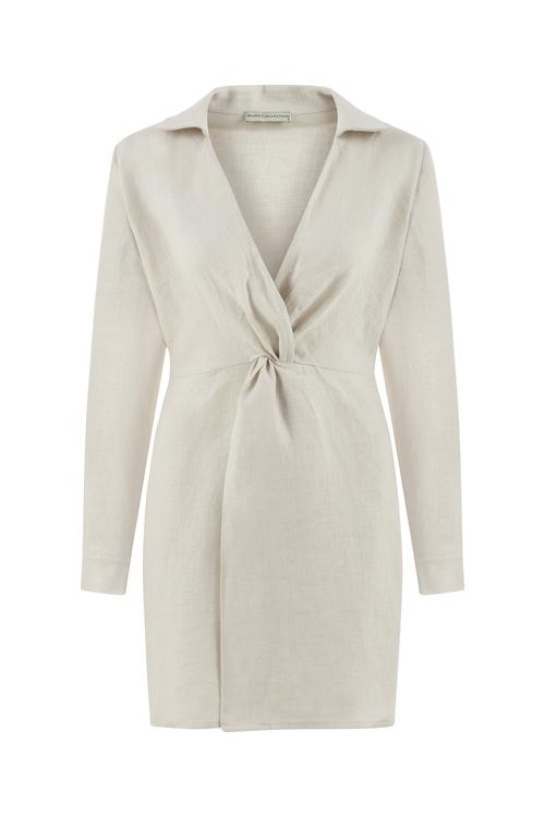  KETEN BÜZGÜLÜ MİNİ GÖMLEK  ELBİSE