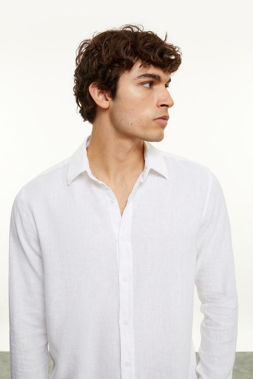 KETEN KARIŞIMLI REGULAR FIT GÖMLEK