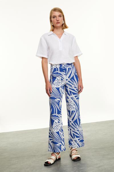 Mudo Baskılı Keten Karışımlı Cropped Pantolon