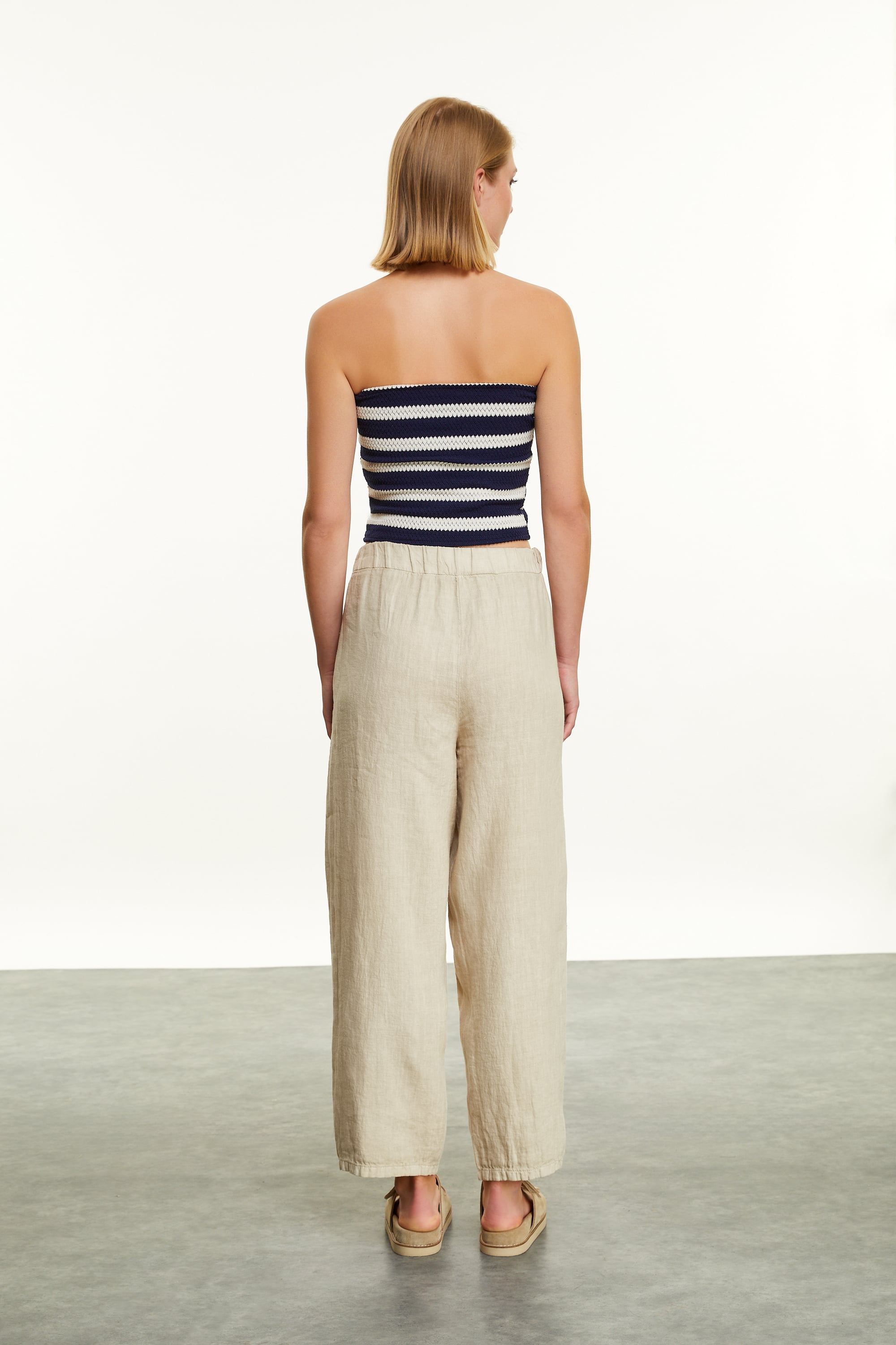 ÇİZGİLİ STRAPLEZ CROP BLUZ