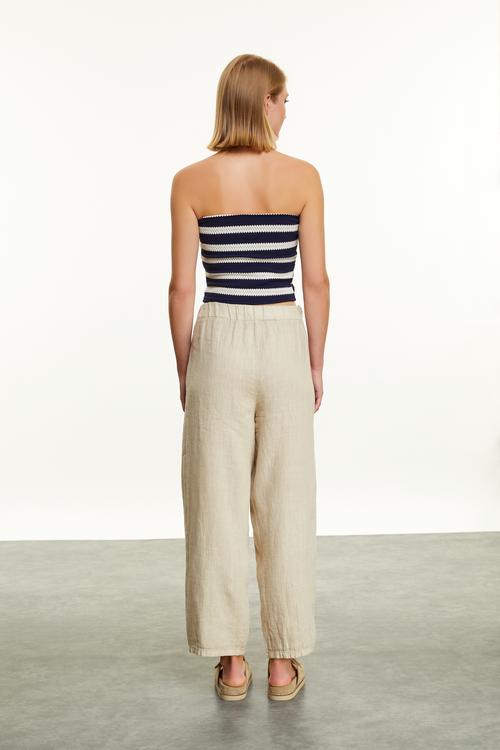  ÇİZGİLİ STRAPLEZ CROP BLUZ