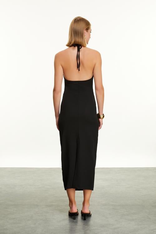  BOYUNDAN BAĞLAMALI MİDİ ELBİSE