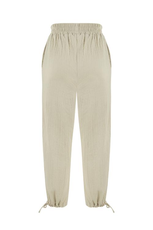  PAMUKLU HAVUÇ KESİM BELİ LASTİKLİ PANTOLON