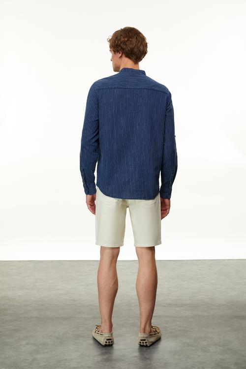  KETEN KARIŞIMLI HAKİM YAKA REGULAR FIT GÖMLEK