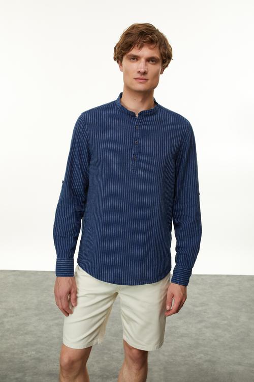  KETEN KARIŞIMLI HAKİM YAKA REGULAR FIT GÖMLEK