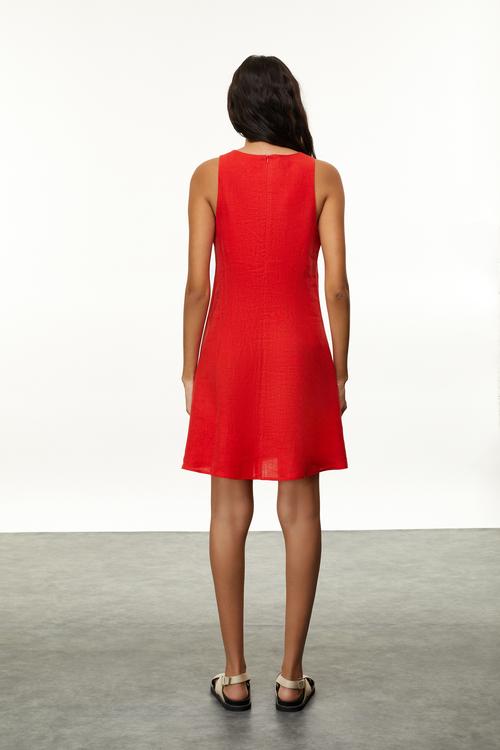  A FORM KETEN MİDİ ELBİSE