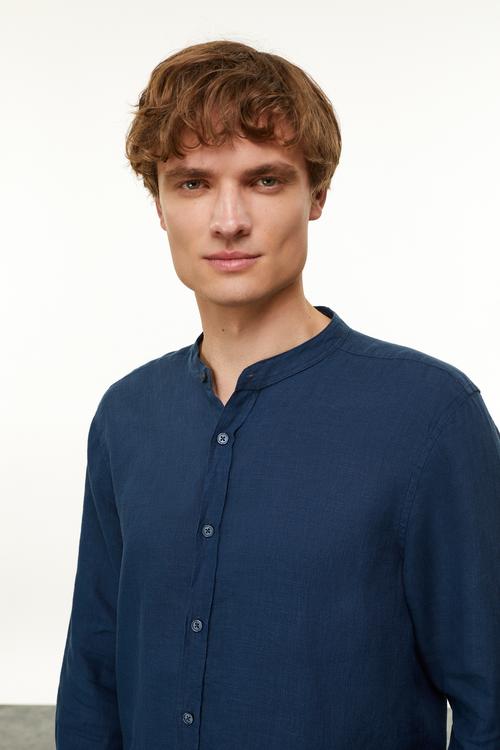  HAKİM YAKA REGULAR FIT KETEN GÖMLEK